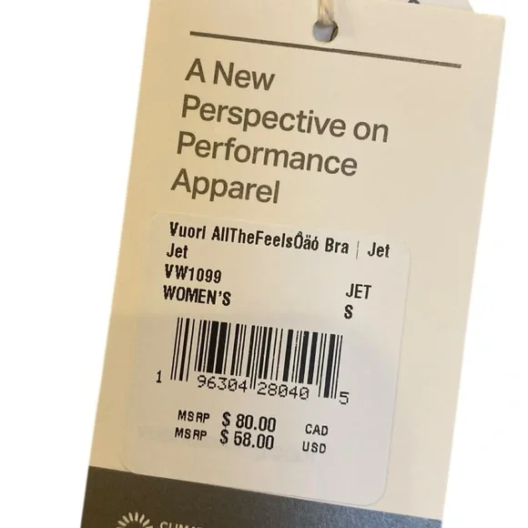 NWT Vuori all the feels bra JET Size S